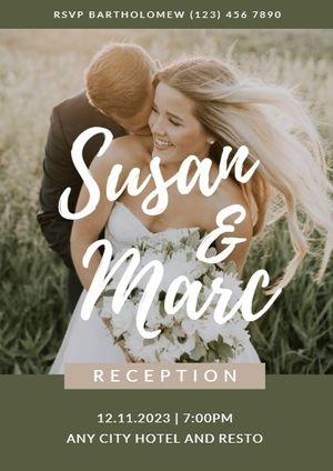 reception, ceremony, engagement, Green Wedding Photo Invitation Template