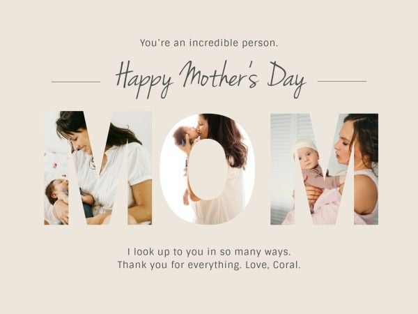 mothers day, mother day, greeting, Beige Minimal Modern Mother's Day Card Template