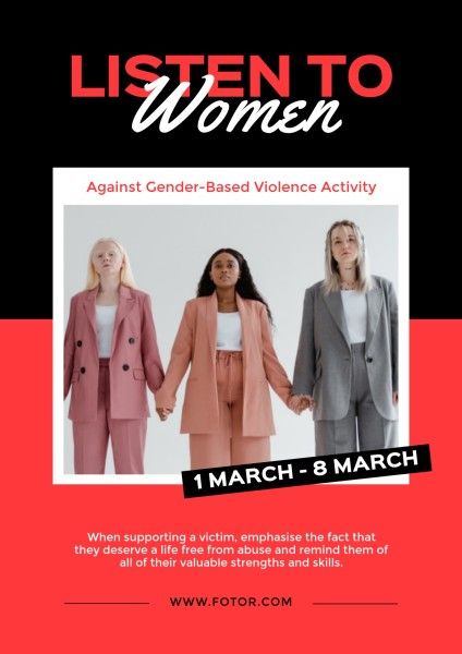 gender-based violence, women's rights, gender equality, Red International Women's Day Activity Poster Template