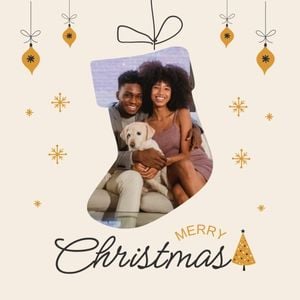 celebration, illustration, modern, Christmas Sock Photo Frame Holiday Greeting Instagram Post (Square) Template
