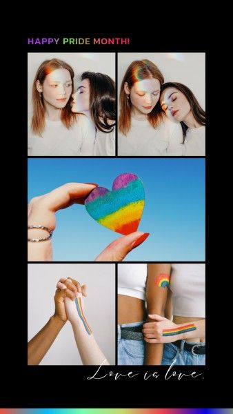 lgbt, lgbtq, couple, Black Gradient Pride Month Photo Collage Instagram Story Template
