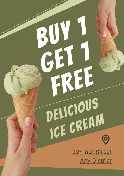 icecream, food, discount, Green Ice Cream Buy One Get One Free Sale Poster Template