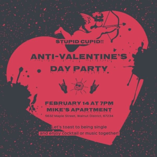 valentines day, heart, love, Stupid Cupid Anti-Valentine's Day Party Instagram Post Template