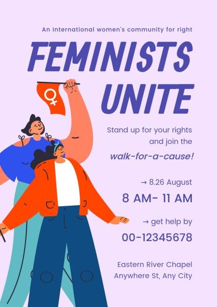 粉色插图妇女权利运动 英文海报