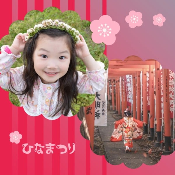 Pink Japanese Doll Festival Photo Collage (Square)