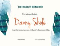 certificate of membership, book club, bookworm, Green Bookclub Membership Certificate Template