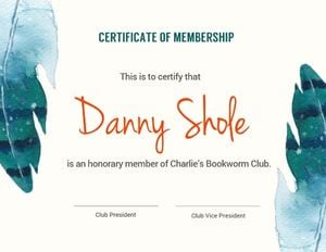 certificate of membership, book club, bookworm, Green Bookclub Membership Certificate Template