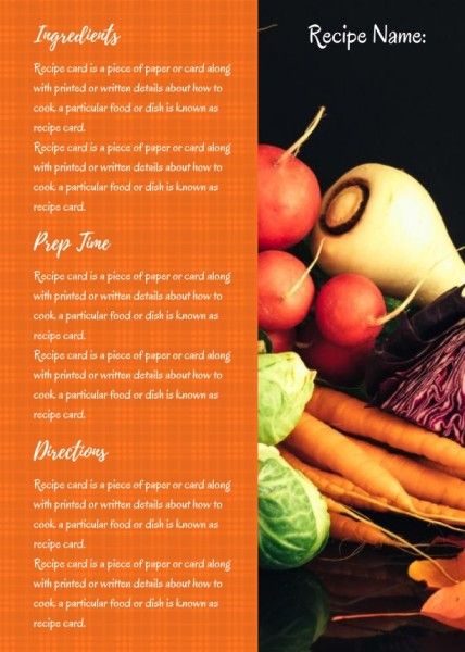 Orange Lifetime Food Recipe Card