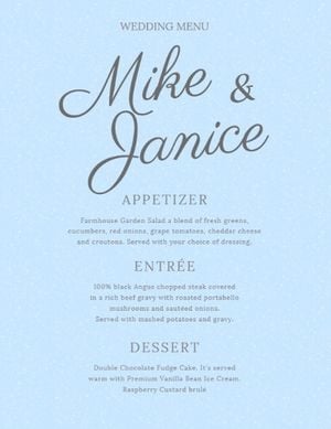 カスタマイズ可能なブルーウェディングメニューのテンプレート Fotorデザインツール