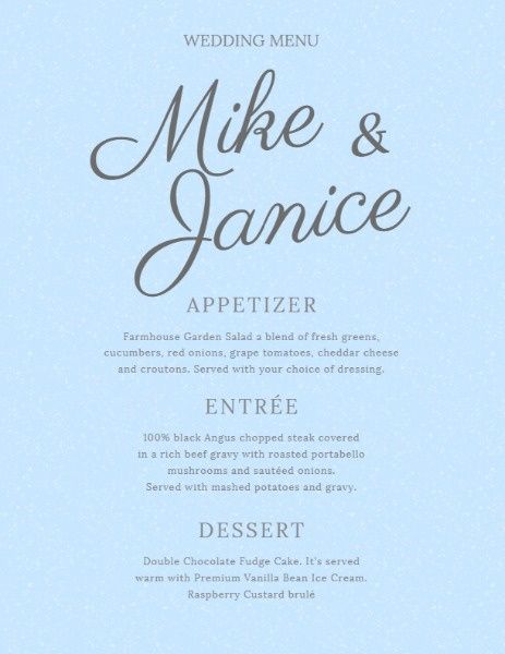 dinner, food, cuisine, Blue Wedding Menu Template