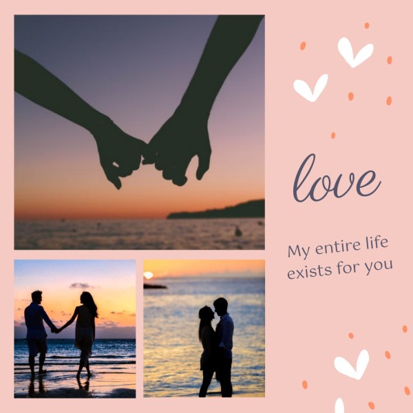 Pink Love Couple Valentine Collage Photo Collage (Square) Template