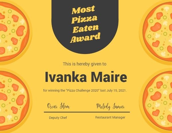 Pizza Eaten Certificate Template And Ideas For Design Fotor