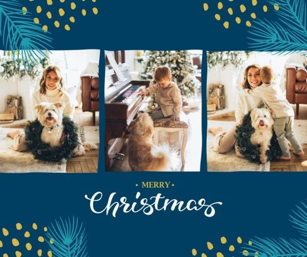 greeting, photo, photo collage, Blue Family Christmas Holiday Collage Facebook Post Template