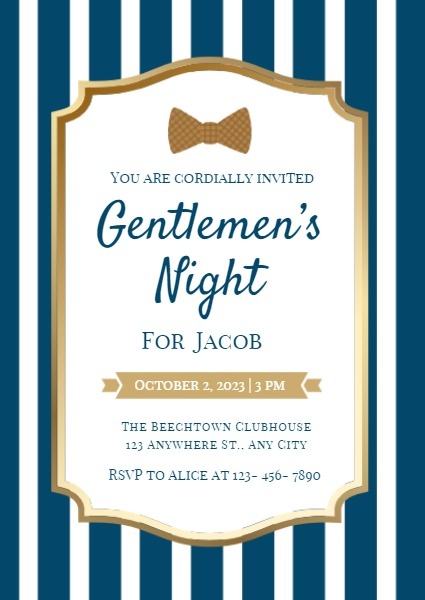 Blue And Golden Gentlemen's Night Invitation