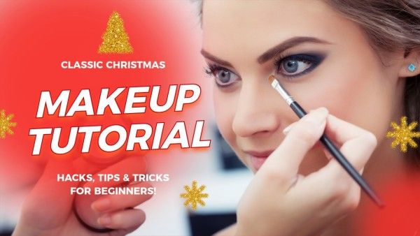 xmas, holiday makeup, girl, Red Christmas Makeup Tutorial Youtube Thumbnail Template