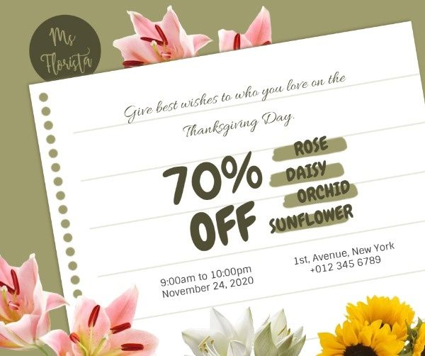 promotion, discount, sale, Black Friday Flower Shop Special Offer Facebook Post Template