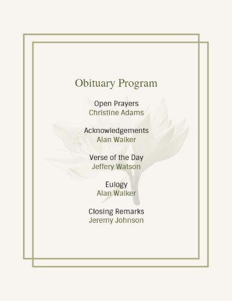 memory, obituary, ceremony, Funeral Program Template