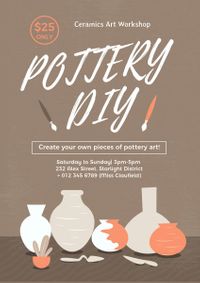 handicraft, store, art, Simple Brown Pottery DIY Class Poster Template