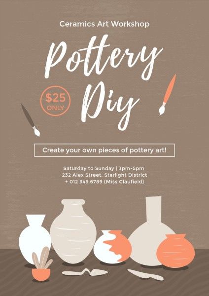 handicraft, ceramics, crafts, Simple Brown Pottery DIY Class Poster Template