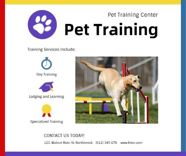 animal, dog, pet center, White Pet Training Ads Facebook Post Template