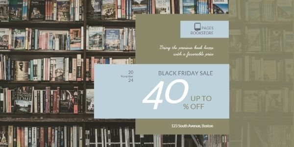 bookstore, promotion, discount, Black Friday Book Sale Twitter Post Template