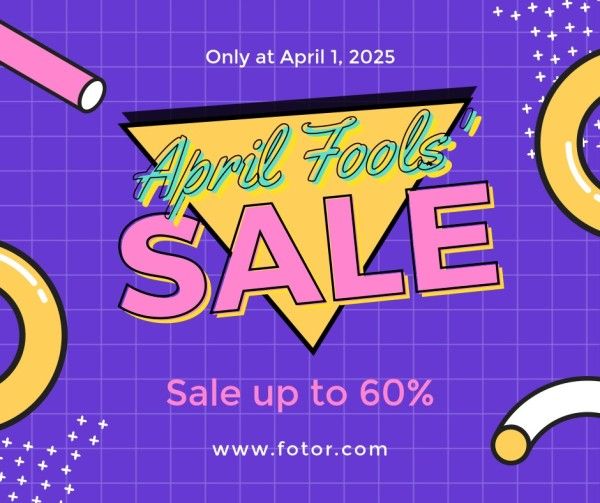 april fools' day, celebration, festival, Purple Creative Memphis April Fools' Sale Facebook Post Template