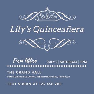 invitation, birthday, formal, Blue Quinceanera Party Instagram Post Template