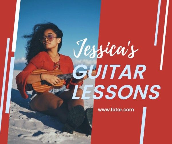 woman, girl, song, Red Guitar Music Lessons Facebook Post Template