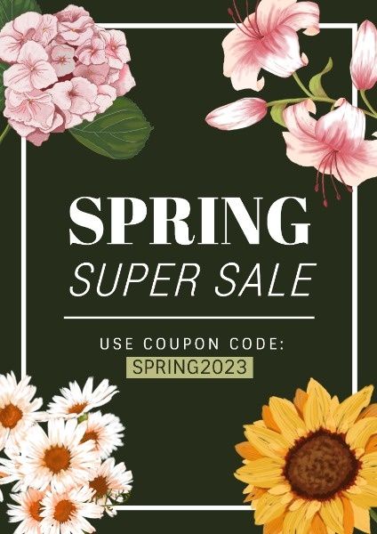 floria, lily, sunflower, Black Spring Sale Poster Template