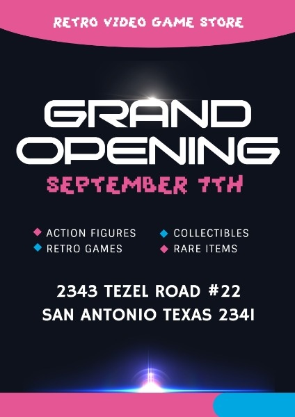 Pink And Blue Game Store Opening Poster