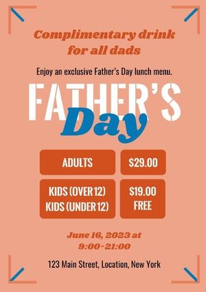 party, lunch, dinner, Orange Father's Day Family Activity Poster Template
