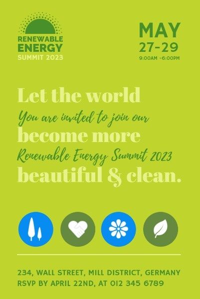 environment, protection, renewable, Green Energy Conference Invitation Pinterest Post Template