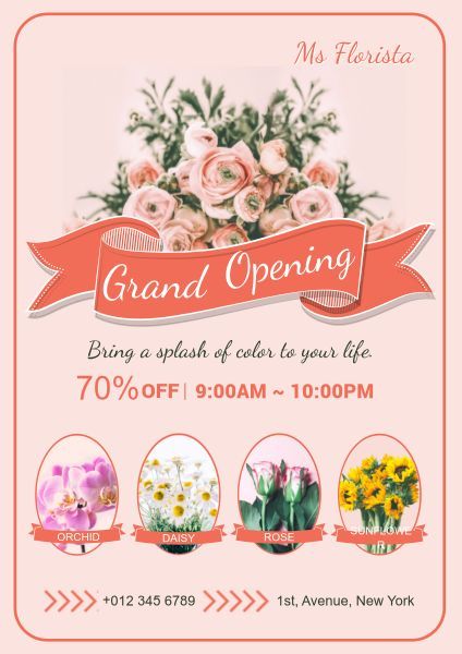 flower shop, grand opening, sale, Flower Store Discount Poster Template