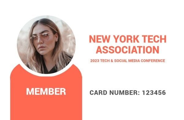 consultant, resume, cv, White Simple New York Tech Association ID Card Template