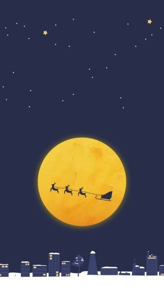 蓝色圣诞节平安夜插画 手机壁纸