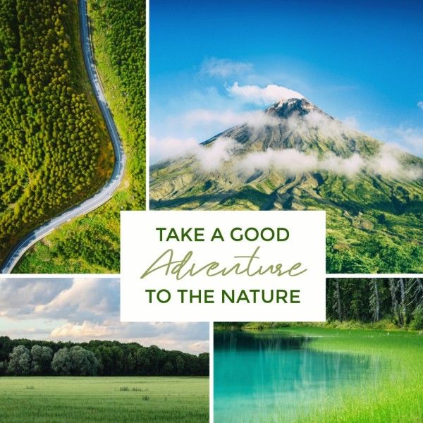 travel, journey, summer, Green Nature Trip Collage Photo Collage (Square) Template
