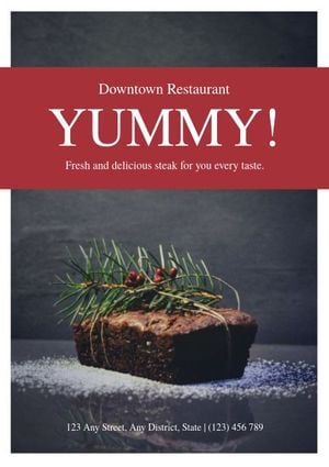 food, delicious food, store, Simple Dark Grey Delicious Steak Yummy Restaurant Poster Template