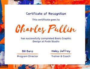 certificate of recognition, course certificate, couse, Colorful Frame Recognition Certificate Template