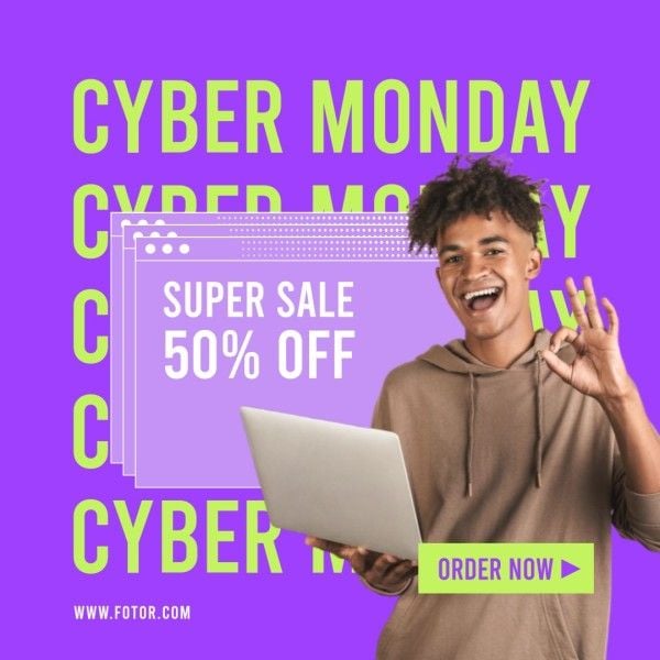 e-commerce, online shopping, sale, Purple Digital Laptop Cyber Monday Promotion Instagram Post Template