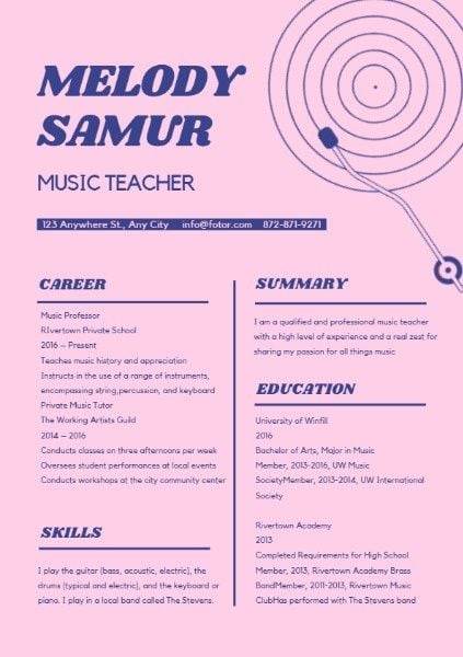 Music Teacher CV Resume
