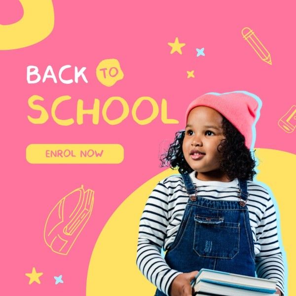 education, welcome, learning, Pink Illustration Joyful Back To School Instagram Post Template
