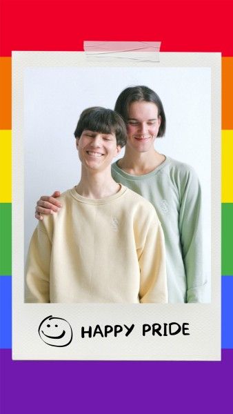 lgbt, couple, love, Colorful Rainbow Polaroid Pride Month Photo Collage Instagram Story Template