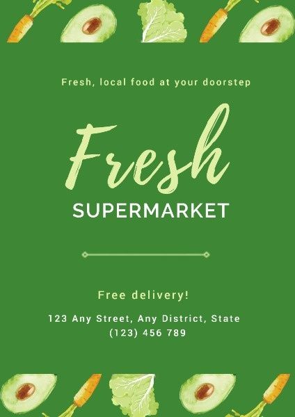 retail,  sale,  store, Green Fresh Supermarket Poster Poster Template
