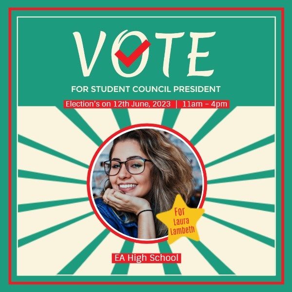 vote, student, president, School Election Instagram Post Template