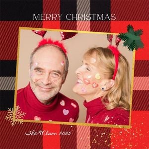holiday, family, happy, Red Christmas Couple Collage Photo Collage (Square) Template