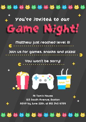 games, entertainment, gathering, Cartoon Gaming Party Invitation Template
