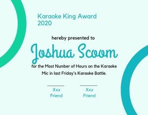 competition certificate, sing competion, award, Green Karaoke Competition Game Certificate Template