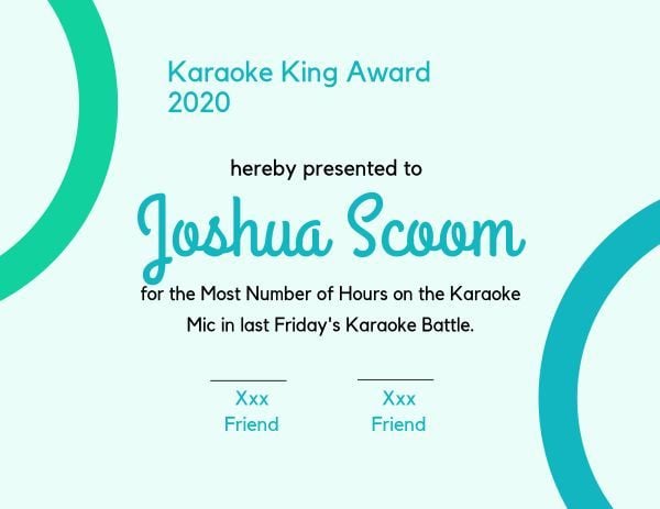 competition certificate, sing competion, award, Green Karaoke Competition Game Certificate Template