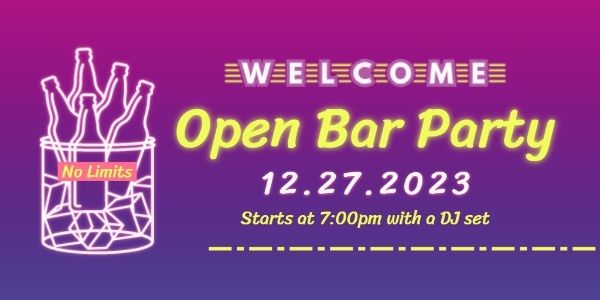 drink, pub, sale, Open Bar Party Neon Sign Twitter Post Template