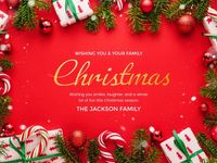 赤いお祝いのクリスマスホリデーの挨拶 メッセージカード